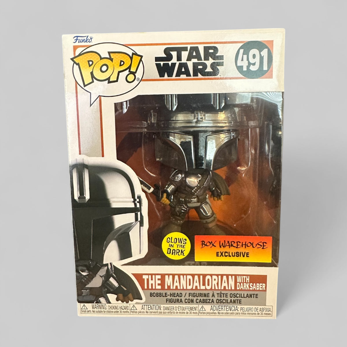 Funko POP! Star Wars Mandalorian With Dark Saber Exclusive Glow Figure #491!