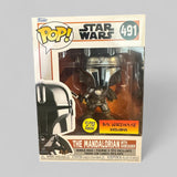 Funko POP! Star Wars Mandalorian With Dark Saber Exclusive Glow Figure #491!