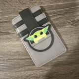 Star Wars Grogu Baby Yoda Smiling Hovering Pram Pod Leather Wallet ID Card Holder