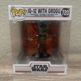 Funko Pop! Deluxe Star Wars Mandalorian IG-12 with Grogu #720!