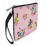 Disney Princesses Floral Poses Rose Collage Single Pocket Wristlet