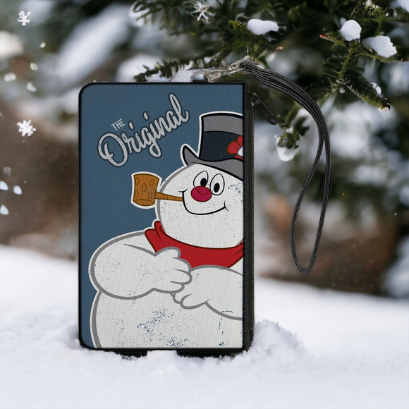 Frosty The Snowman Smiling Canvas Zipper ID Card Holder Wallet Keychain