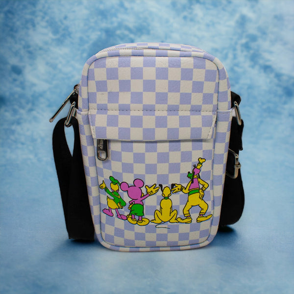 Disney Bag, Cross Body, Mickey and Fab Four Friends Back Side Pose,  Checkered, Vegan Leather 