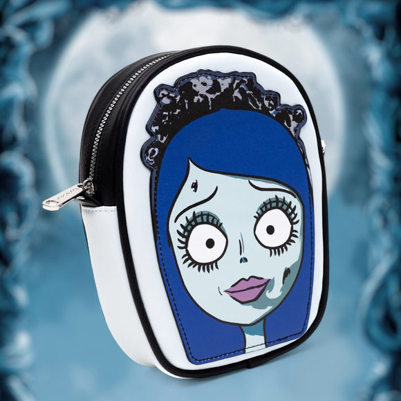 Emily the Corpse Bride Face Applique Pale Blue Cross Body Bag