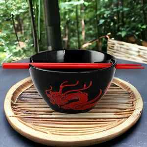 Disney Mulan Red Dragon 20 oz Ceramic Ramen Bowl with Chopsticks