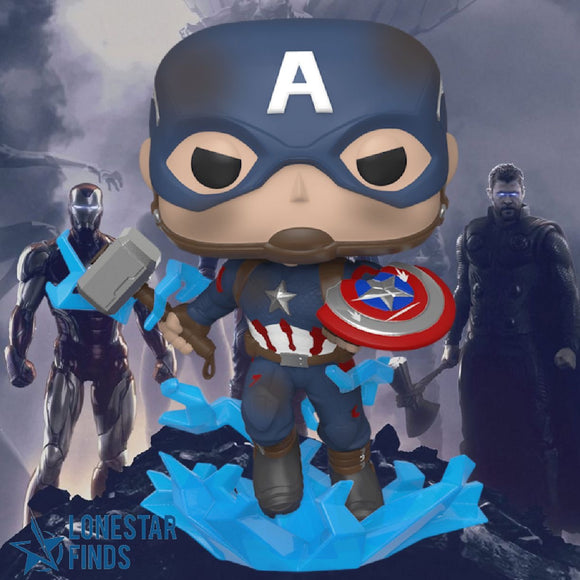 Funko Pop! Marvel Avengers Endgame Captain America w/ Broken Shield and Mjolnir Figure #573!